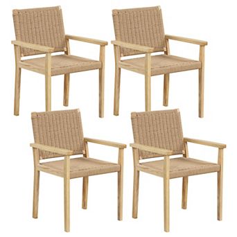 Costway Patio Chair Rubber Wood Dining Armchairs Paper Rope Woven Seat Balcony