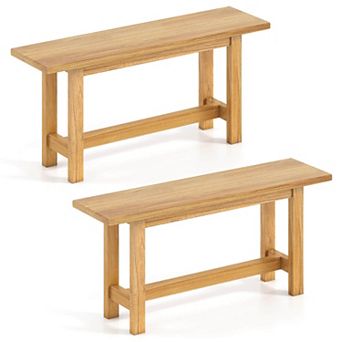 Costway Outdoor Teak Wood Bench 2-Person Loveseat Seating for Porch Patio Backyard