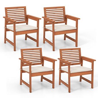 Costway Outdoor Dining Chair Patio Solid Wood Chairs with Comfortable Cushions