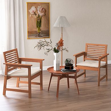 Costway Outdoor Dining Chair Patio Solid Wood Chairs with Comfortable Cushions