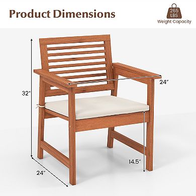 Costway Outdoor Dining Chair Patio Solid Wood Chairs with Comfortable Cushions