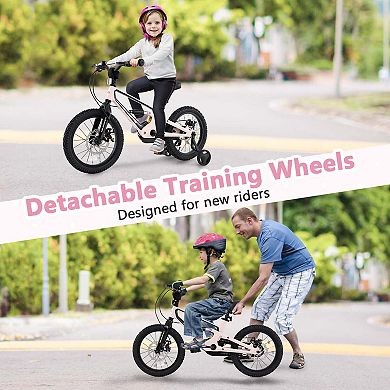 Costway 16" Children Bicycle w/ Training Wheels&Double Disc Brakes Adjustable Seat Magnesium Alloy