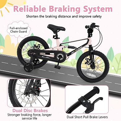 Costway 16" Children Bicycle w/ Training Wheels&Double Disc Brakes Adjustable Seat Magnesium Alloy