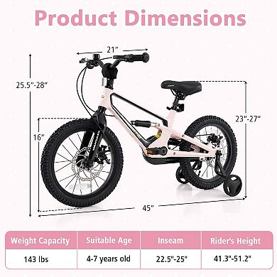 Costway 16" Children Bicycle w/ Training Wheels&Double Disc Brakes Adjustable Seat Magnesium Alloy