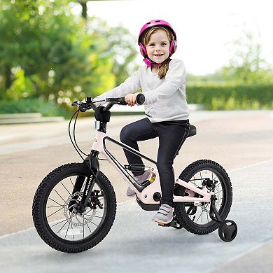Costway 16" Children Bicycle w/ Training Wheels&Double Disc Brakes Adjustable Seat Magnesium Alloy