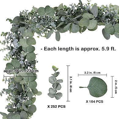 Faux Eucalyptus Garland 5.9 Feet Long Grey Green for Wedding