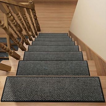 Stair Treads Carpet 4 pc for Wooden Steps with Non Slip Rubber Backing, Polyester Soft Stairs