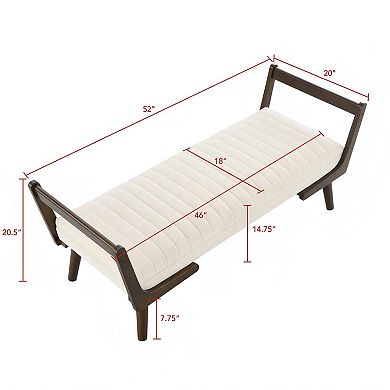 Merax Mid-Century Modern Upholstered Tufted Bench with Walnut Wood Frame