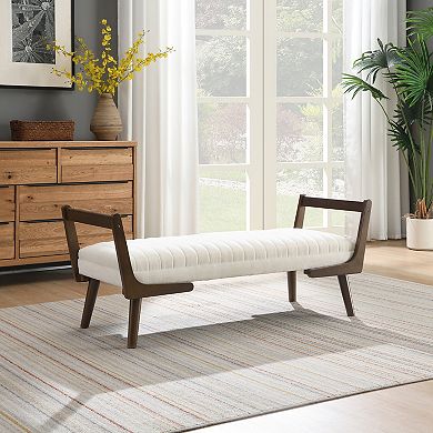 Merax Mid-Century Modern Upholstered Tufted Bench with Walnut Wood Frame