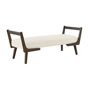 Merax Mid-Century Modern Upholstered Tufted Bench with Walnut Wood Frame
