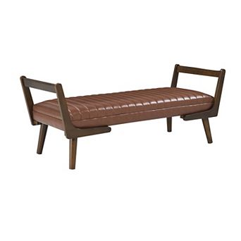 Merax Mid-Century Modern Upholstered Tufted Bench with Walnut Wood Frame