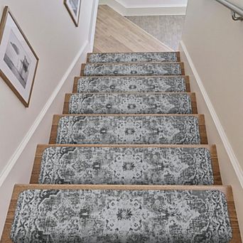 Non-Slip Stair Treads 7 pc 30"x8" Rubber Backing Indoor Step Mats Slip Resistant Rugs for Dog Kids