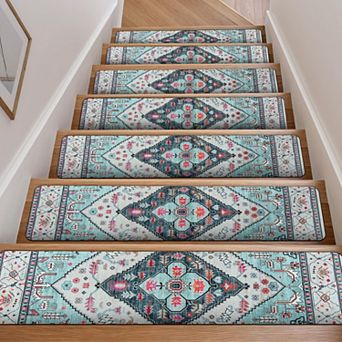 Non-Slip Stair Treads 7 pc 30"x8" Rubber Backing Indoor Step Mats Slip Resistant Rugs for Dog Kids