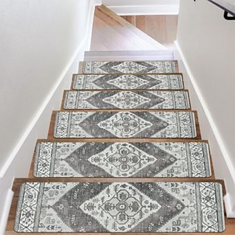 Non-Slip Stair Treads 7 pc 30"x8" Rubber Backing Indoor Step Mats Slip Resistant Rugs for Dog Kids
