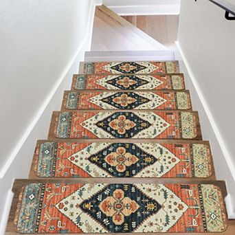 Non-Slip Stair Treads 7 pc 30"x8" Rubber Backing Indoor Step Mats Slip Resistant Rugs for Dog Kids
