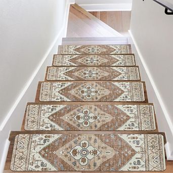 Non-Slip Stair Treads 7 pc 30"x8" Rubber Backing Indoor Step Mats Slip Resistant Rugs for Dog Kids