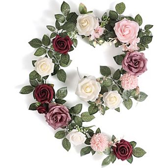 Artificial Rose Flower Garland 5 Feet Burgundy for Wedding