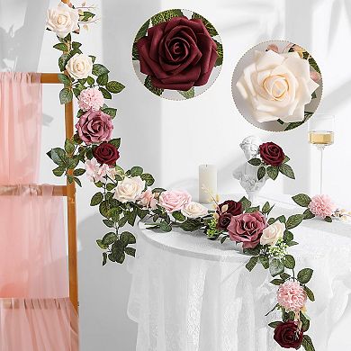 Artificial Rose Flower Garland 5 Feet Burgundy for Wedding