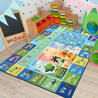 Abc Rug For Playroom 36x60 in Washable Educational Play Mat With Alphabet Numbers Seasons Shapes