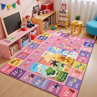 Abc Rug For Playroom 36x60 in Washable Educational Play Mat With Alphabet Numbers Seasons Shapes