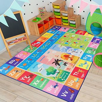 Abc Rug For Playroom 36x60 in Washable Educational Play Mat With Alphabet Numbers Seasons Shapes