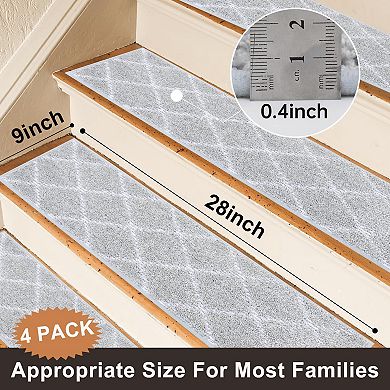 Stair Treads Non Slip 4 Pack Machine Washable Polyester Carpet Runner Mats 28"x9"