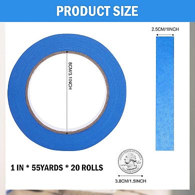 Painters Tape 20 Rolls Bulk 1 Inch Wide Blue