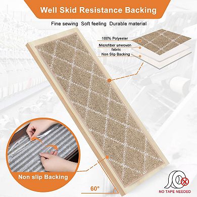 Stair Treads Non Slip Machine Washable Soft Polyester Carpet 28x9in Self-adhesive Backing 15pcs