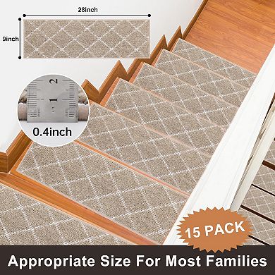 Stair Treads Non Slip Machine Washable Soft Polyester Carpet 28x9in Self-adhesive Backing 15pcs