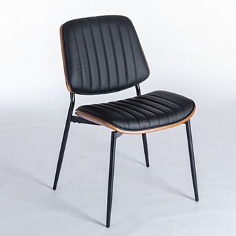 Merax Mid-Century Modern Dining Chair with Walnut Bentwood & Faux Leather, Ergonomic Curved Back