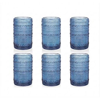 6 pc Embossed Highball Glass Set, Drinking Glasses for Water & Cocktails