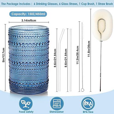 6pc Embossed Highball Glass Set, Drinking Glasses for Water & Cocktails