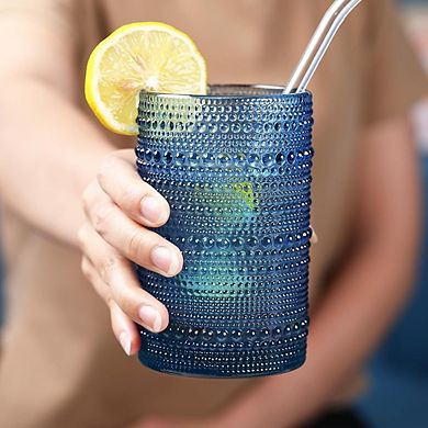 6pc Embossed Highball Glass Set, Drinking Glasses for Water & Cocktails