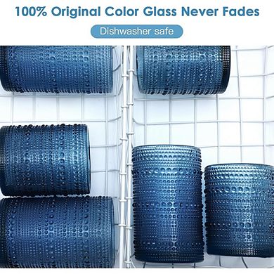 6pc Embossed Highball Glass Set, Drinking Glasses for Water & Cocktails