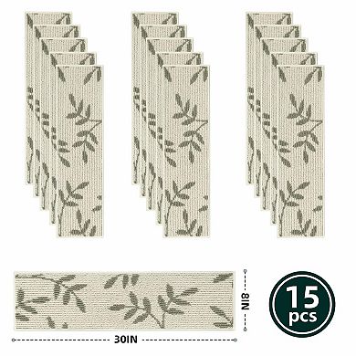 Carpet Stair Treads Non-slip Indoor 30"x8" Set of 15 Leaf Pattern Reusable Machine Washable