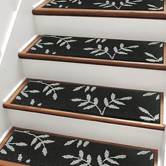 Carpet Stair Treads Non-slip Indoor 30"x8" Set of 15 Leaf Pattern Reusable Machine Washable