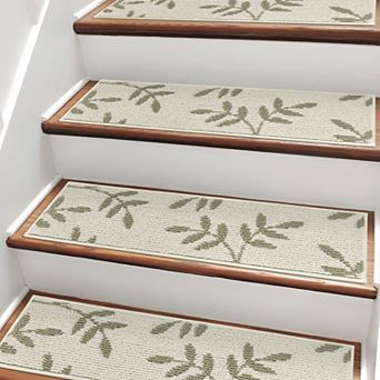 Carpet Stair Treads Non-slip Indoor 30"x8" Set of 15 Leaf Pattern Reusable Machine Washable