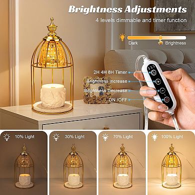 Vintage Birdcage Electric Candle Warmer Lamp with Timer Dimmable 50W Bulb Marble Base Home Decor