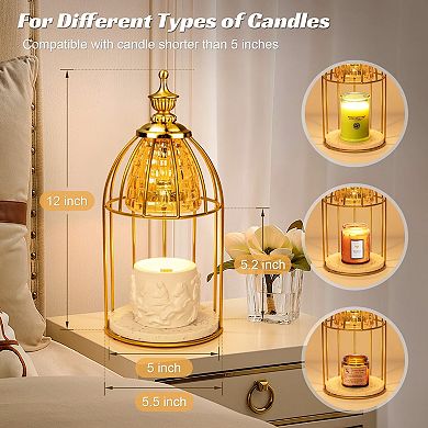Vintage Birdcage Electric Candle Warmer Lamp with Timer Dimmable 50W Bulb Marble Base Home Decor