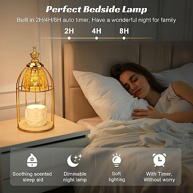 Vintage Birdcage Electric Candle Warmer Lamp with Timer Dimmable 50W Bulb Marble Base Home Decor