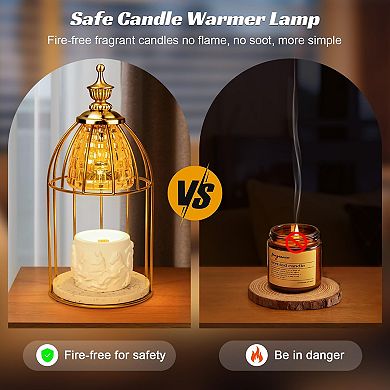 Vintage Birdcage Electric Candle Warmer Lamp with Timer Dimmable 50W Bulb Marble Base Home Decor