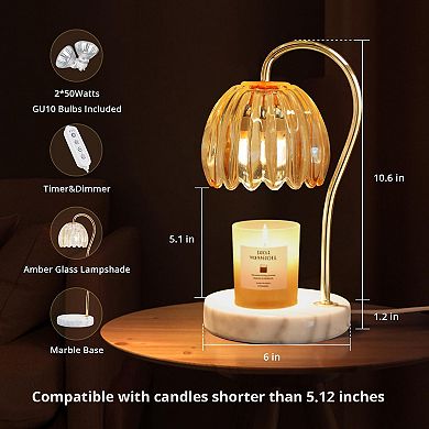 Candle Warmer Lamp Dimmable Electric Wax Melt 2 Bulbs Marble Base Home Decor Gift