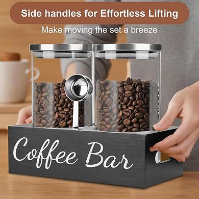 Airtight Glass Coffee Canister Set of 2 with Scoop, Kitchen Storage Jars