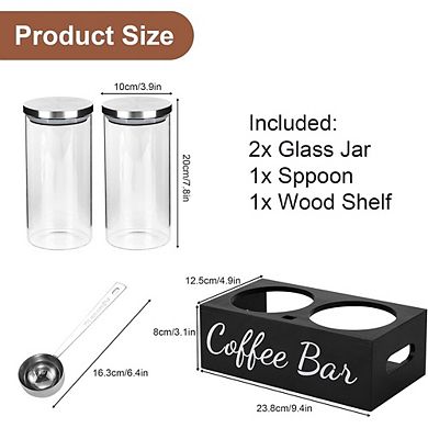 Airtight Glass Coffee Canister Set of 2 with Scoop, Kitchen Storage Jars