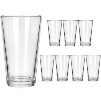 8 pc Beer Glass Set Durable Highball Glasses for Water & Drinks