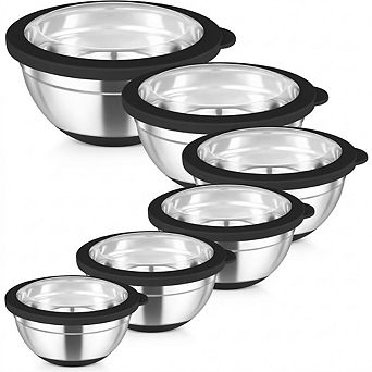 6 pc Stainless Steel Mixing Bowls with Lids Non-Slip & Dishwasher Safe