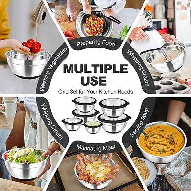 6 Piece Stainless Steel Mixing Bowls with Lids Non-Slip & Dishwasher Safe