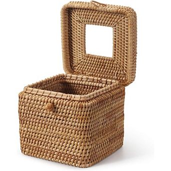 Rattan Square Tissue Box Cover with Hinged Top Lid