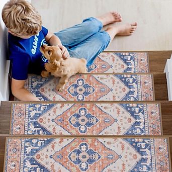 Stair Treads Non Slip 15 Pack 8" X 30" Washable Self Adhesive Carpet Runners for Wooden Steps Stain