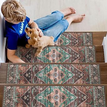 Stair Treads Non Slip 15 Pack 8" X 30" Washable Self Adhesive Carpet Runners for Wooden Steps Stain
